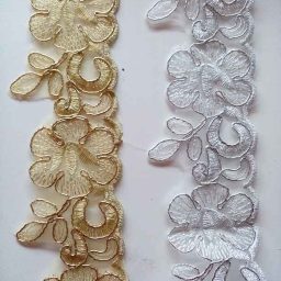 Embroidered organza lace trim, 58mm (silver/gold)