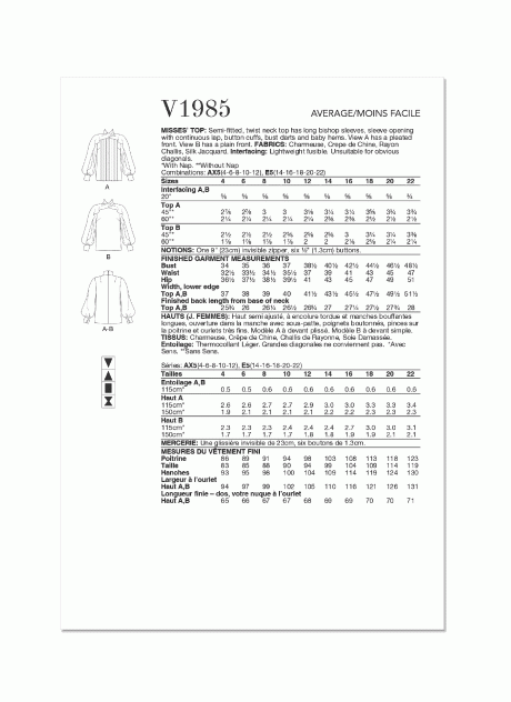 V1985 Misses' Tops