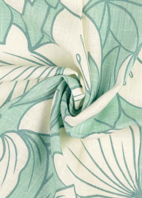Washed linen print, "Magnolia" (mint)