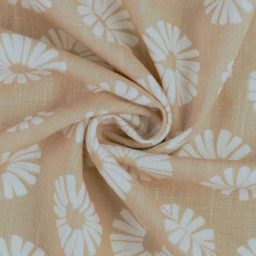 Washed linen print, "Daisy" (beige)