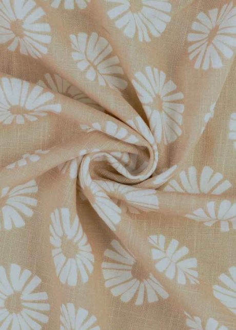 Washed linen print, "Daisy" (beige)