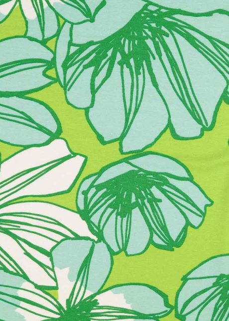 Viscose jersey, "Sketch Book Lilies" (lime/aqua)