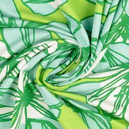 Viscose jersey, "Sketch Book Lilies" (lime/aqua)