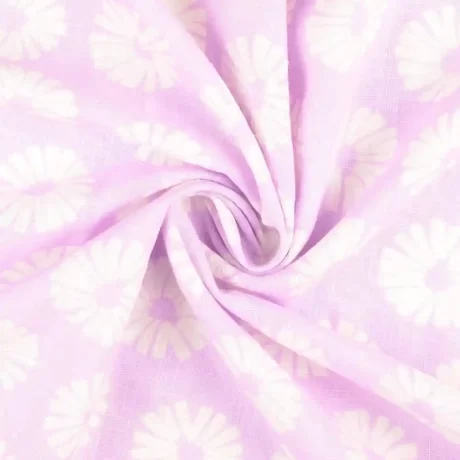 Washed linen print, "Daisy" (lavender)