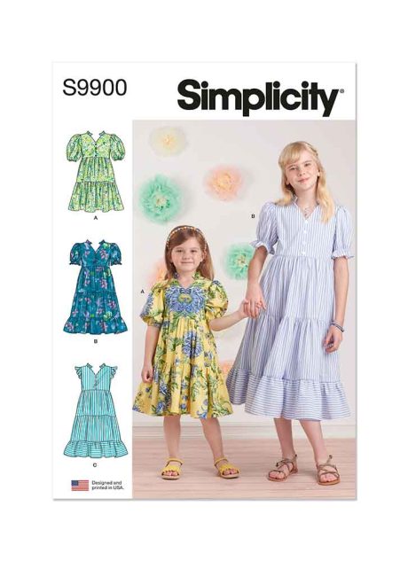 S9900 Children's and Girls' Dress with Sleeve and Length Variations