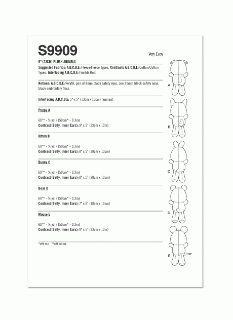 S9909 Plush Animals By Carla Reiss Design