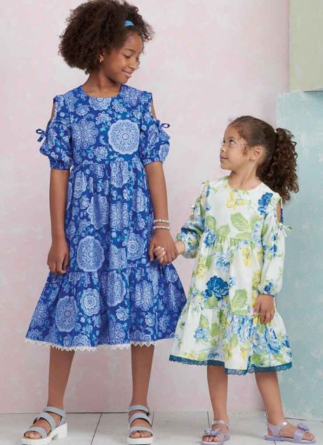 S9933 Children's and Girls' Dress with Sleeve Variations