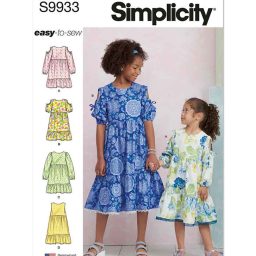 S9933 Children's and Girls' Dress with Sleeve Variations