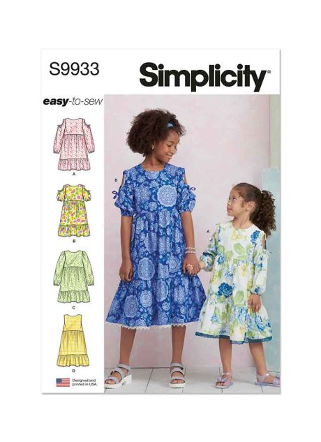 S9933 Children's and Girls' Dress with Sleeve Variations