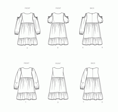 S9933 Children's and Girls' Dress with Sleeve Variations