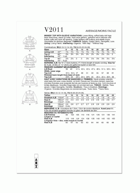 V2011 Misses' Top with Sleeve Variations