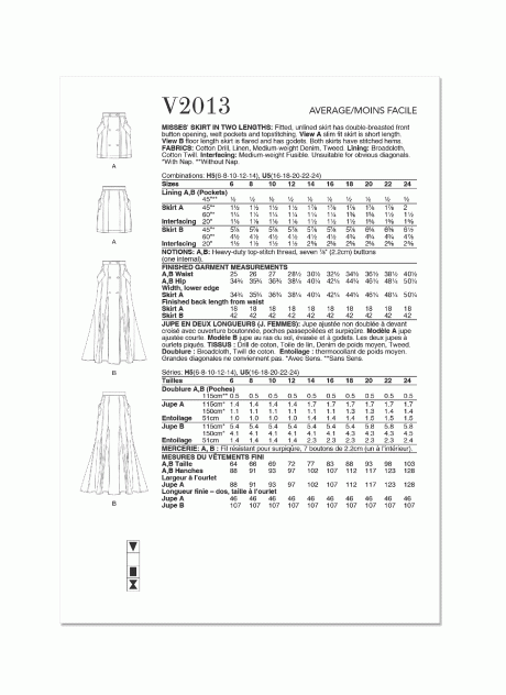 V2013 Misses' Skirt in Two Lengths