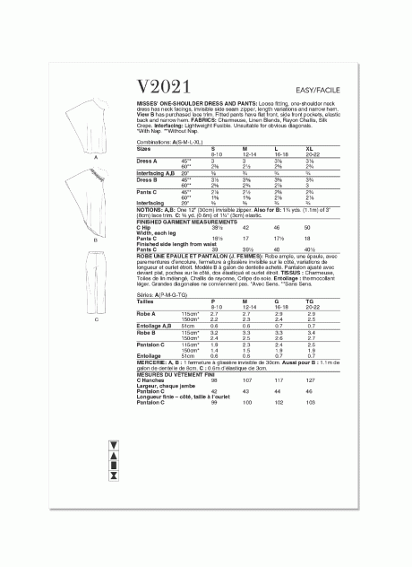 V2021 Misses' One Shoulder Dress and Pants