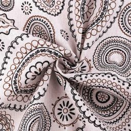 100% cotton imitation linen, "Mandala" (Black/Brown on Burlap)
