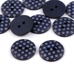 Matt blue buttons with flowers, 18mm