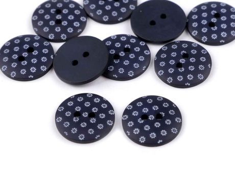 Matt blue buttons with flowers, 18mm