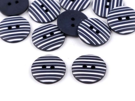 Matt blue buttons with stripes, 18mm