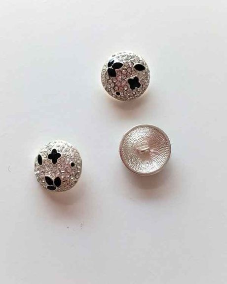 Domed diamante buttons with enamel leaves (23mm)