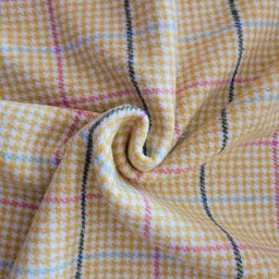 Poly wool mix dogstooth plaid (yellow with blue/pink)