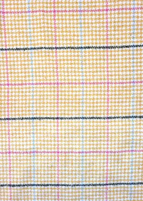 Poly wool mix dogstooth plaid (yellow with blue/pink) - Image 2