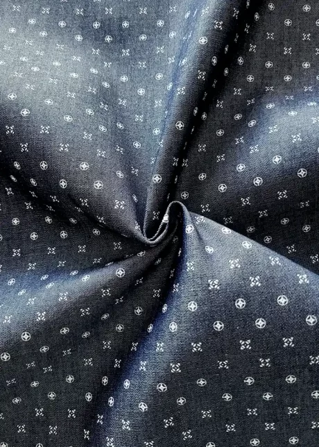 100% cotton denim dot and cross print (dark blue - 0.4m Remnant)