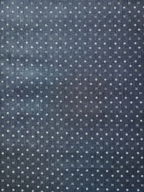 100% cotton denim dot and cross print (dark blue - 0.4m Remnant) - Image 2