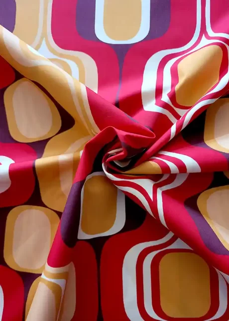 Fine 100% cotton funky poplin print (ruby/peach)
