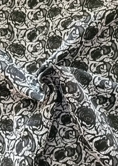 Silver/black rose motif jacquard