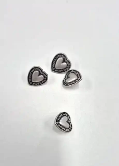 Metal Heart Buttons, 11mm (Antique Silver)