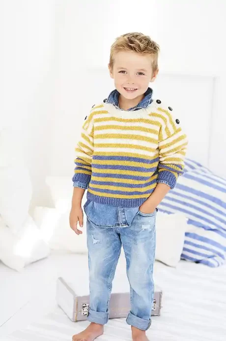 9603 Baby Easy Knit striped sweater with button shoulder (Bambino DK) - Image 2
