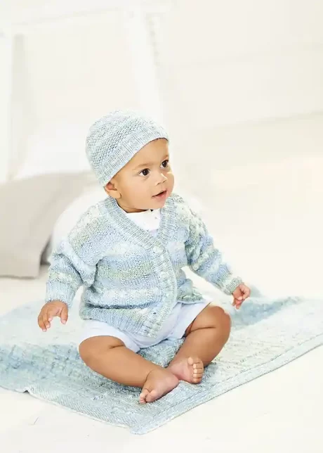 9845 Baby Easy Cardigan, Hat, and Blanket (Bambino Prints DK)