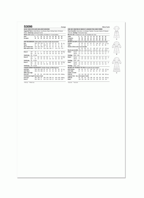 S3098 Misses' Dress with Sleeve and Length Variations