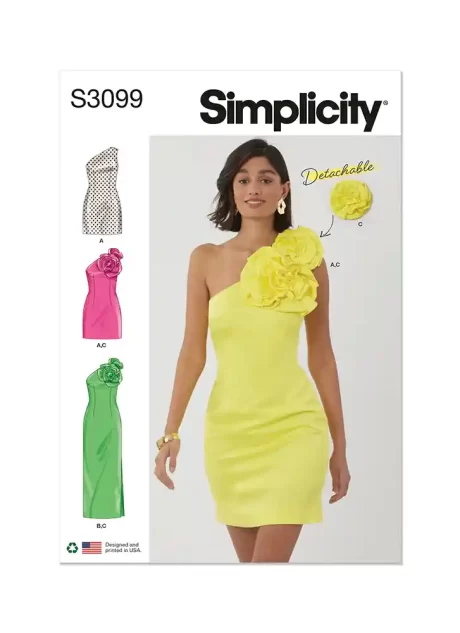 S3099 Misses' and Miss Petite Dress in Two Lengths with Detachable 3D Flowers