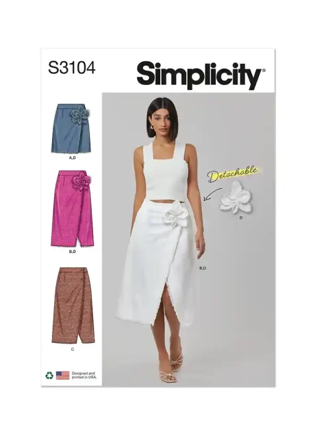 S3104 Misses' Wrap Skirts with Detachable 3D Flower