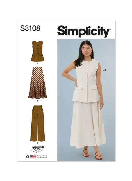 S3108 Misses' Vest, Skirt and Pants by American Sewing Guild