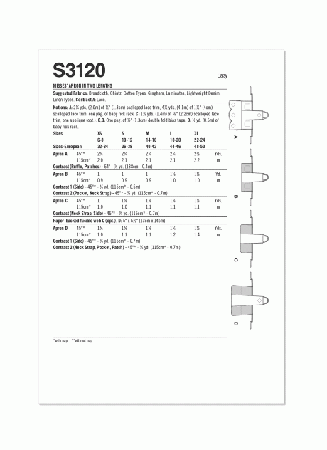 S3120 Misses' Apron in Two Lengths