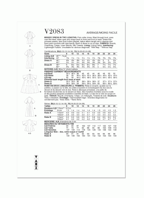 V2083 Misses' Dress in Two Lengths