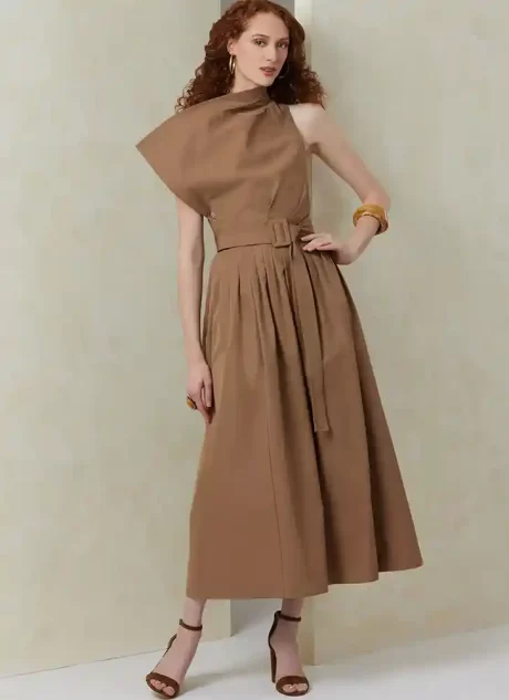 V2084 Misses' Dress with Belt and Overbodice