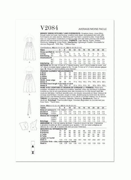 V2084 Misses' Dress with Belt and Overbodice