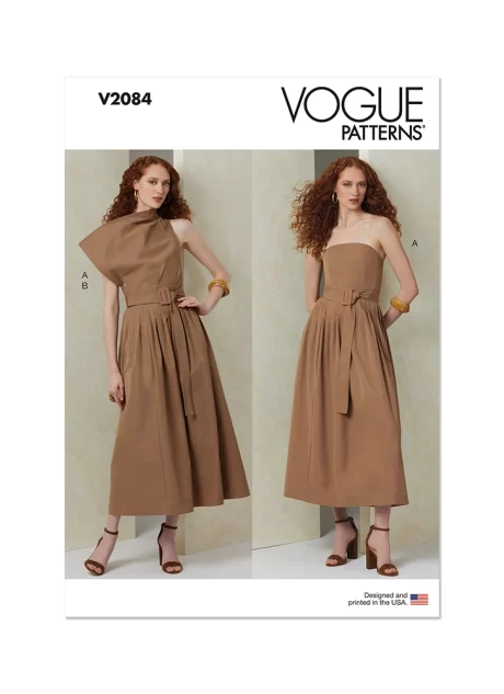 V2084 Misses' Dress with Belt and Overbodice