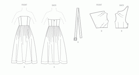 V2084 Misses' Dress with Belt and Overbodice