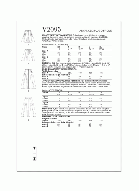 V2095 Misses' Skirt in Two Lengths