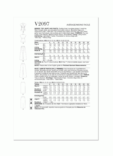 V2097 Misses' Top, Skirt and Pants