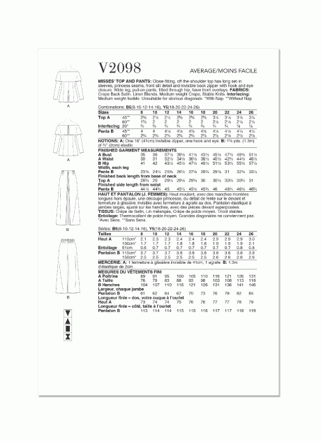 V2098 Misses' Top and Pants by Tom And Linda Platt