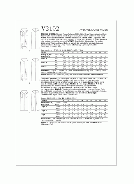V2102 Misses' Skirts