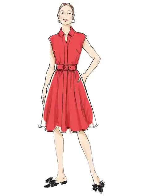 B7021 Misses' Dress with Belt, Sleeve and Length Variations