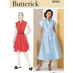 B7021 Misses' Dress with Belt, Sleeve and Length Variations