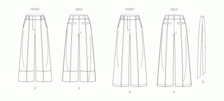 B7024 Misses' Pants in Two Lengths and Tie Belt