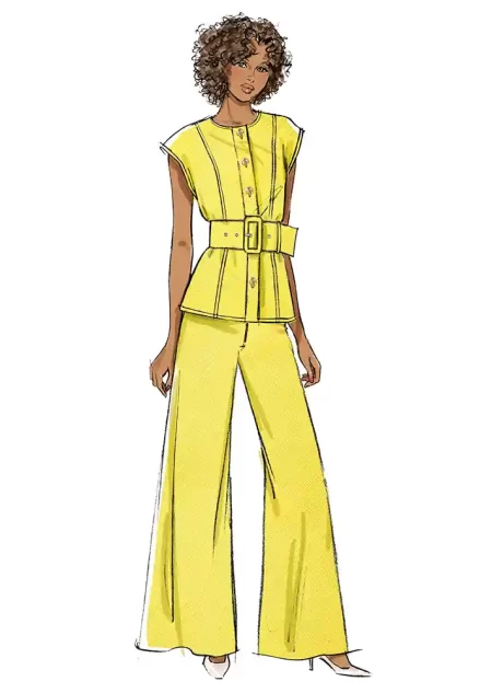 B7028 Misses' Top with Belt and Pants