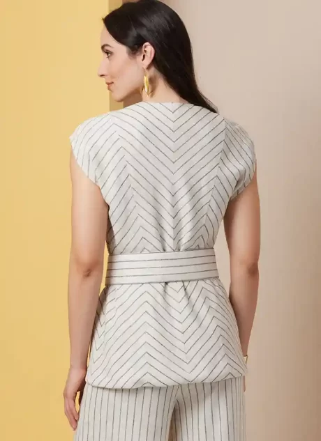 B7028 Misses' Top with Belt and Pants